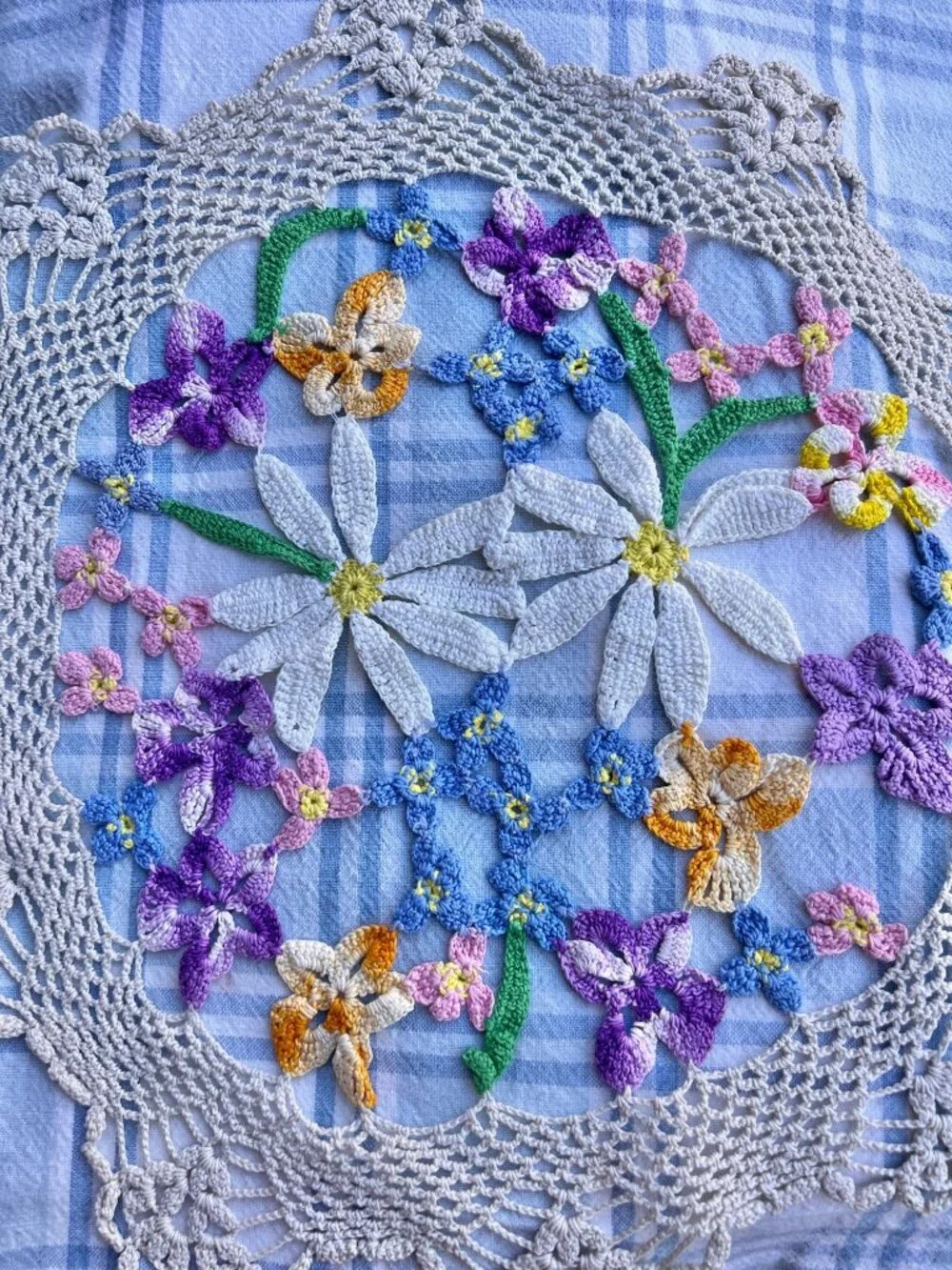 Tablecloth Blue White Plaid Cotton 79.5